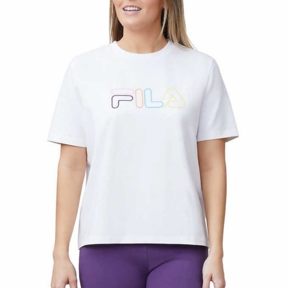Fila Tops - FILA Multicolor Logo Jersey White Shirt